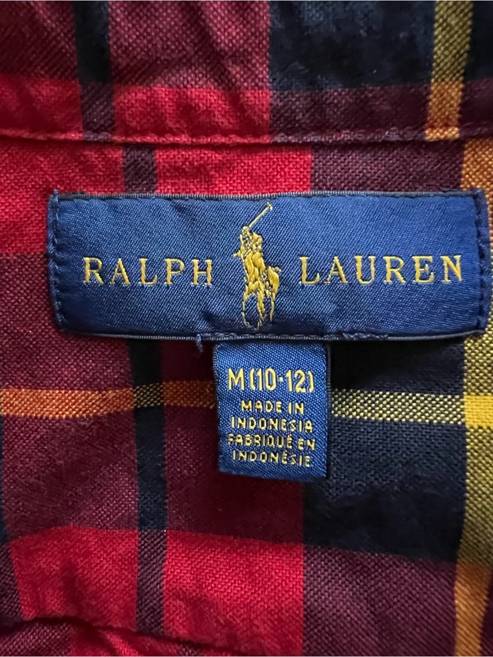 Ralph Lauren Red Plaid Button-Down Shirt with Yellow Accent